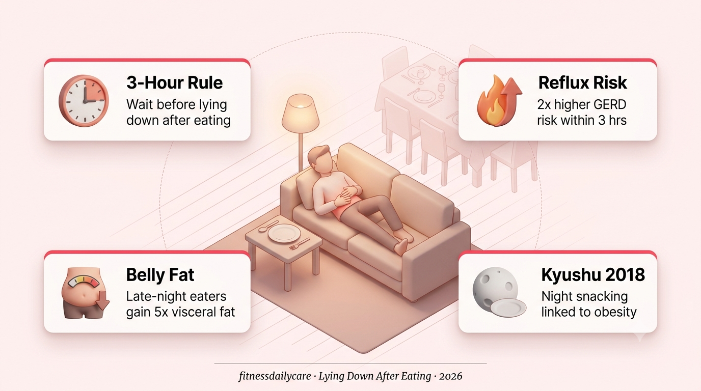 Person lying on couch after dinner illustrating lying down after eating and its effect on belly fat